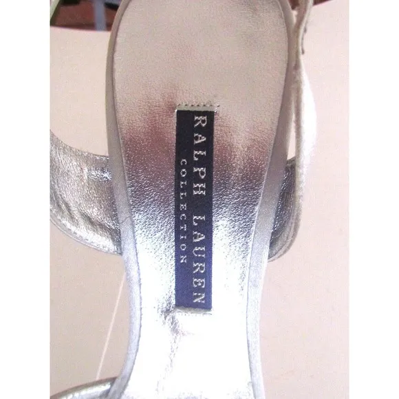 Designer Ralph Lauren Collection Silver Satin Art Deco Design Singback's 8.5 M
