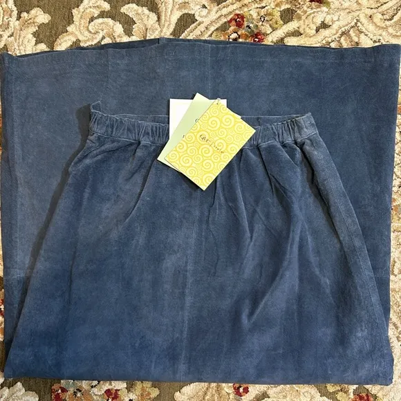 Dialogue Long Blue Suede Leather Skirt Size 8 NEW NWT