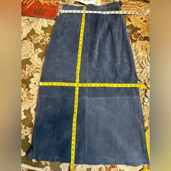Dialogue Long Blue Suede Leather Skirt Size 8 NEW NWT