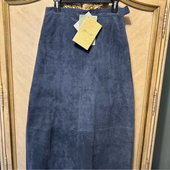 Dialogue Long Blue Suede Leather Skirt Size 8 NEW NWT