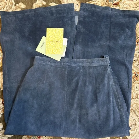 Dialogue Long Blue Suede Leather Skirt Size 8 NEW NWT