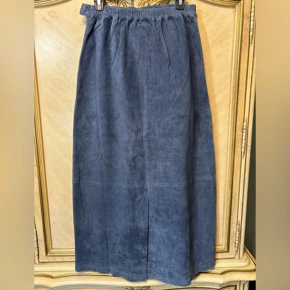 Dialogue Long Blue Suede Leather Skirt Size 8 NEW NWT