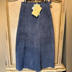 Dialogue Long Blue Suede Leather Skirt Size 8 NEW NWT