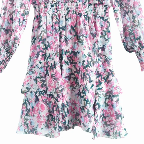 DIANE VON FURSTENBERG Kelby Floral Silk Mini Tiered Ruffle Pink Dress Size XS