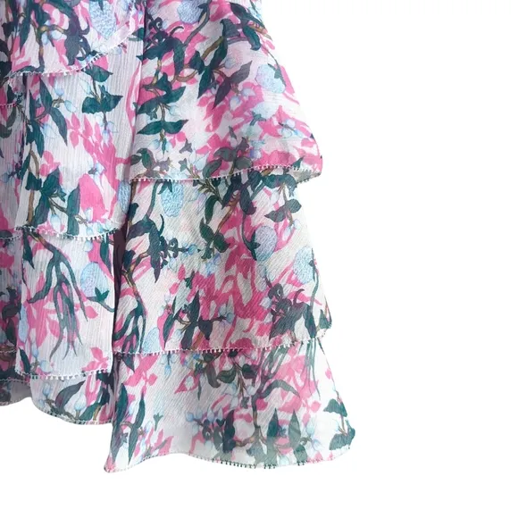 DIANE VON FURSTENBERG Kelby Floral Silk Mini Tiered Ruffle Pink Dress Size XS