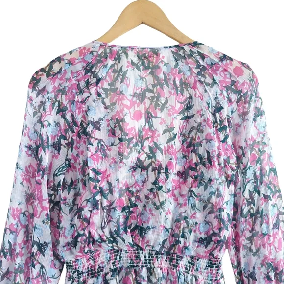 DIANE VON FURSTENBERG Kelby Floral Silk Mini Tiered Ruffle Pink Dress Size XS