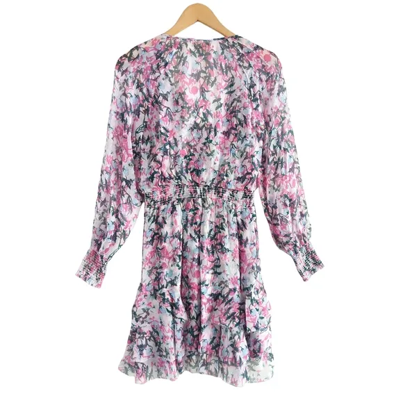 DIANE VON FURSTENBERG Kelby Floral Silk Mini Tiered Ruffle Pink Dress Size XS