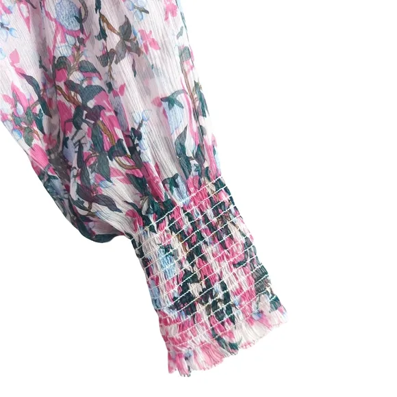 DIANE VON FURSTENBERG Kelby Floral Silk Mini Tiered Ruffle Pink Dress Size XS