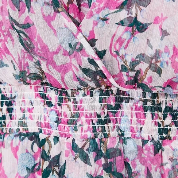 DIANE VON FURSTENBERG Kelby Floral Silk Mini Tiered Ruffle Pink Dress Size XS