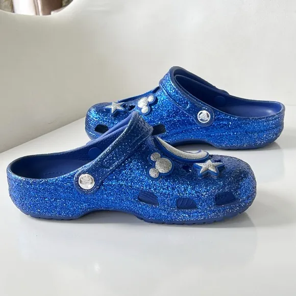 Disney Crocs Sorcerer Mickey Mouse Make a Wish Blue Glitter Clogs Shoes Size 7