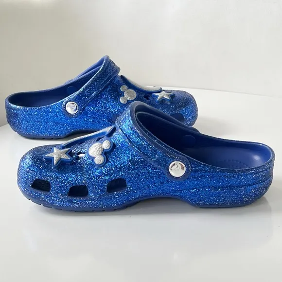 Disney Crocs Sorcerer Mickey Mouse Make a Wish Blue Glitter Clogs Shoes Size 7
