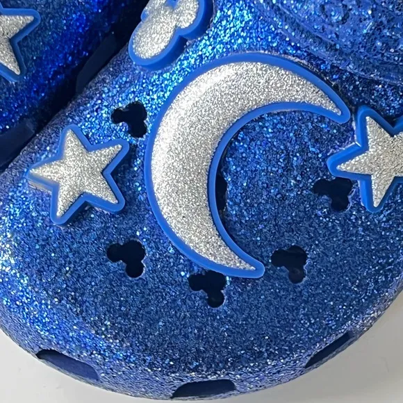 Disney Crocs Sorcerer Mickey Mouse Make a Wish Blue Glitter Clogs Shoes Size 7