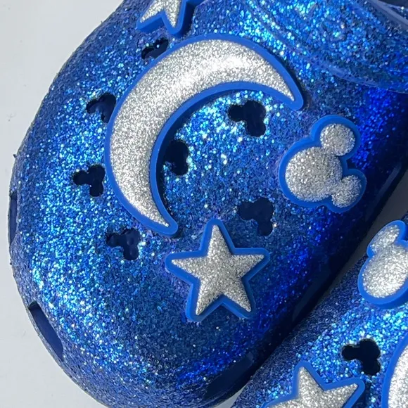 Disney Crocs Sorcerer Mickey Mouse Make a Wish Blue Glitter Clogs Shoes Size 7