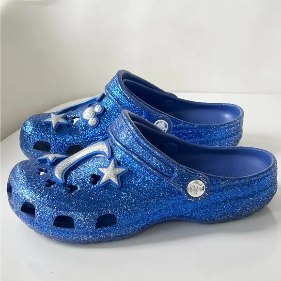 Disney Crocs Sorcerer Mickey Mouse Make a Wish Blue Glitter Clogs Shoes Size 7