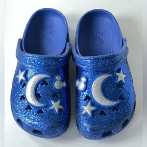Disney Crocs Sorcerer Mickey Mouse Make a Wish Blue Glitter Clogs Shoes Size 7