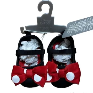 Disney Minnie Mouse Slipper Shoes Sz 6-12 mos Flats Dress Polka Dot Baby Girl