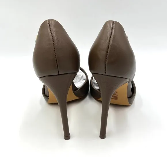 DKNY Maita Ruched Nappa Birch Brown Leather Stiletto Point Toe Heels Pumps Shoes