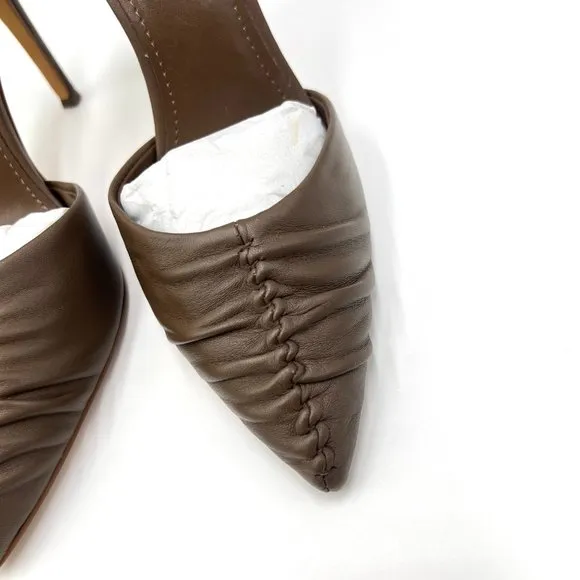 DKNY Maita Ruched Nappa Birch Brown Leather Stiletto Point Toe Heels Pumps Shoes