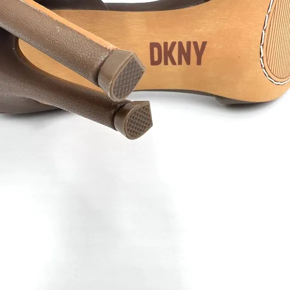 DKNY Maita Ruched Nappa Birch Brown Leather Stiletto Point Toe Heels Pumps Shoes