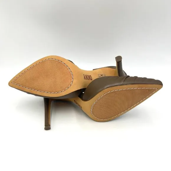 DKNY Maita Ruched Nappa Birch Brown Leather Stiletto Point Toe Heels Pumps Shoes
