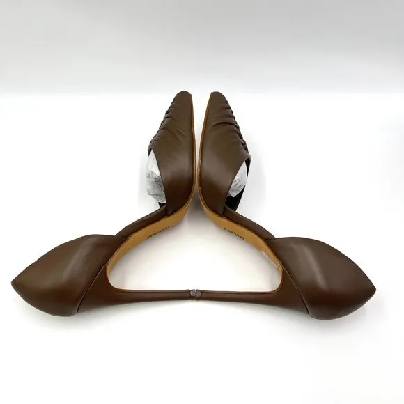 DKNY Maita Ruched Nappa Birch Brown Leather Stiletto Point Toe Heels Pumps Shoes