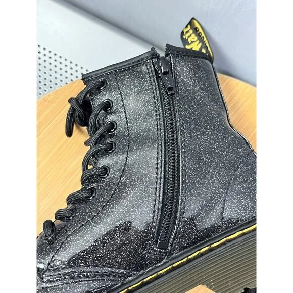 Doc Dr. Martens 1460 Glitter J Boots/Shoes Girls Size 3 Y Black Sparkle Side Zip