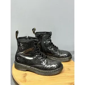 Doc Dr. Martens 1460 Glitter J Boots/Shoes Girls Size 3 Y Black Sparkle Side Zip