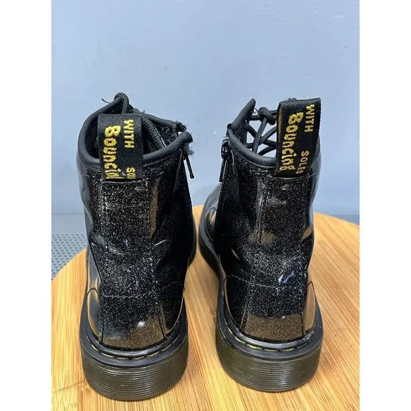 Doc Dr. Martens 1460 Glitter J Boots/Shoes Girls Size 3 Y Black Sparkle Side Zip