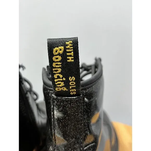 Doc Dr. Martens 1460 Glitter J Boots/Shoes Girls Size 3 Y Black Sparkle Side Zip
