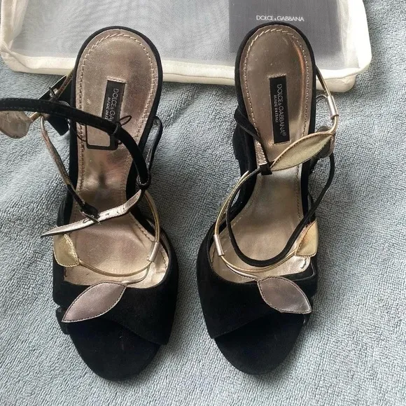 Dolce &amp; Gabbana Black and Gold Women's Sandals