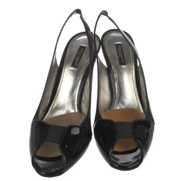 Dolce &amp; Gabbana Black Patent Leather Slingback Pumps Sz 10 | IT 40