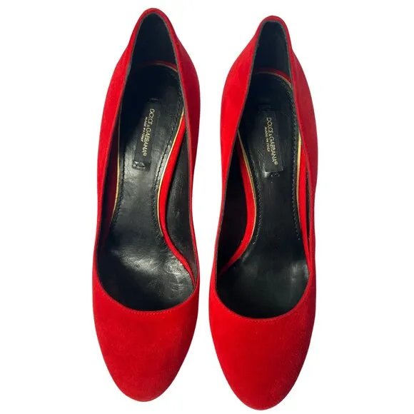 Dolce &amp; Gabbana Red Suede Platform Heels 37.5 COA