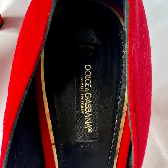 Dolce &amp; Gabbana Red Suede Platform Heels 37.5 COA