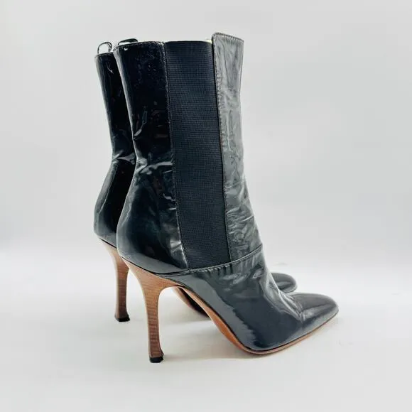 Dolce &amp; Gabbana Shoes Womens EU 38.5 US 8 Black Patent Leather Stiletto Boots