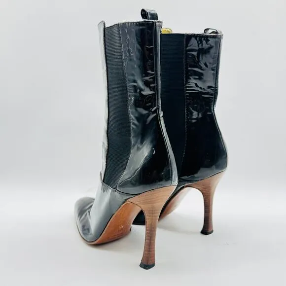 Dolce &amp; Gabbana Shoes Womens EU 38.5 US 8 Black Patent Leather Stiletto Boots