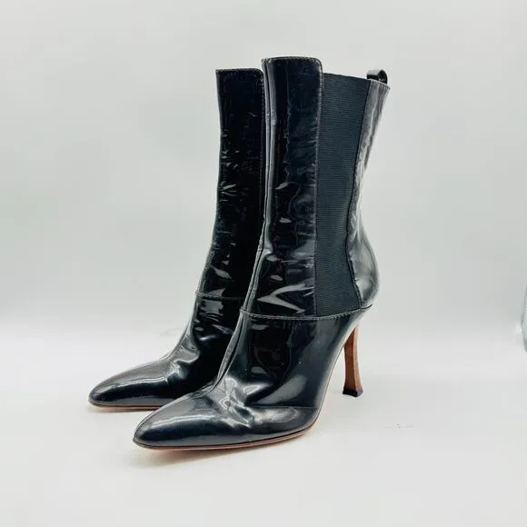 Dolce &amp; Gabbana Shoes Womens EU 38.5 US 8 Black Patent Leather Stiletto Boots