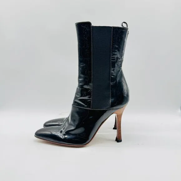 Dolce &amp; Gabbana Shoes Womens EU 38.5 US 8 Black Patent Leather Stiletto Boots