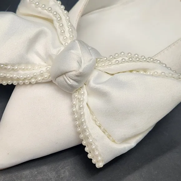 Dolce Vita heeled mules 8 white satin Patton bow pearls pointed toe new $160