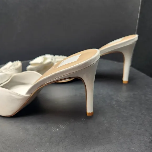 Dolce Vita heeled mules 8 white satin Patton bow pearls pointed toe new $160