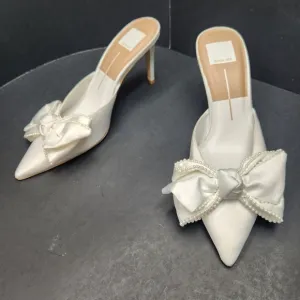Dolce Vita heeled mules 8 white satin Patton bow pearls pointed toe new $160