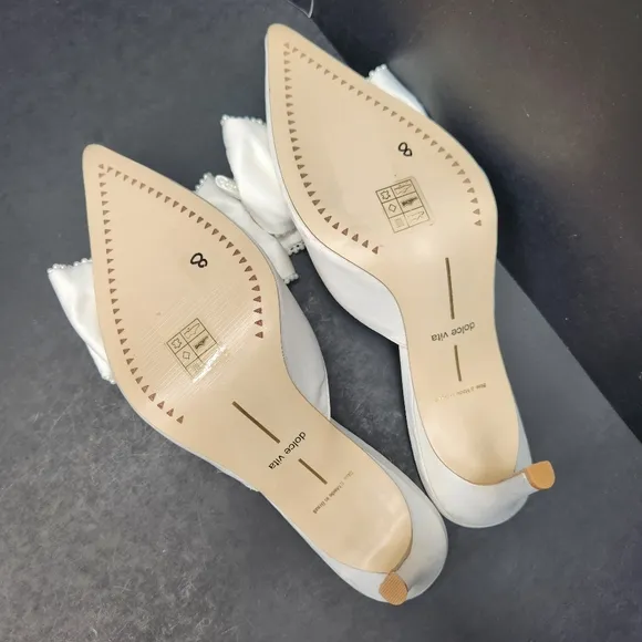 Dolce Vita heeled mules 8 white satin Patton bow pearls pointed toe new $160