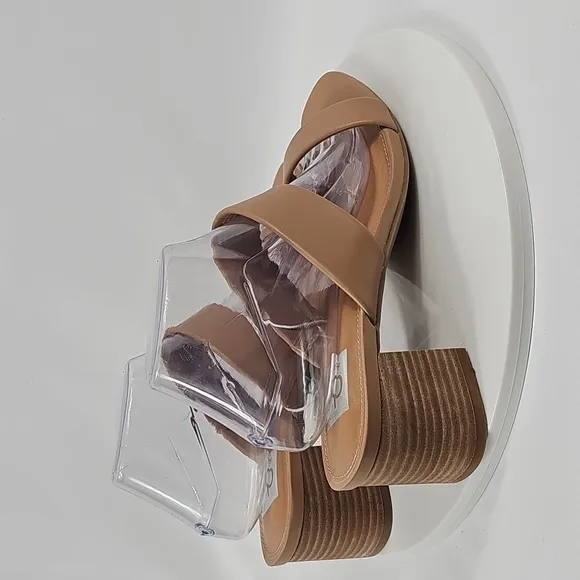 Dolce Vita Lextra Sandals Chunky Block Heel Strappy Slip-On Faux Leather Cafe 10