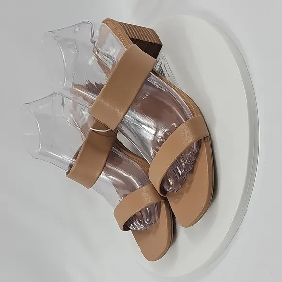 Dolce Vita Lextra Sandals Chunky Block Heel Strappy Slip-On Faux Leather Cafe 10