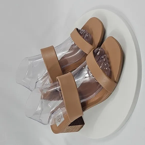 Dolce Vita Lextra Sandals Chunky Block Heel Strappy Slip-On Faux Leather Cafe 10