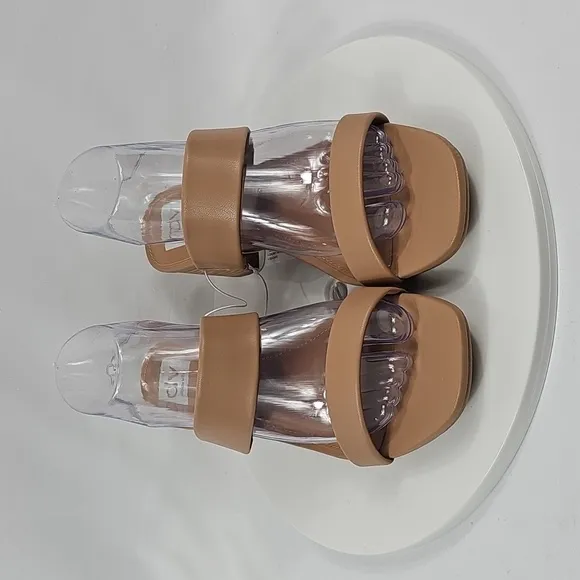 Dolce Vita Lextra Sandals Chunky Block Heel Strappy Slip-On Faux Leather Cafe 10