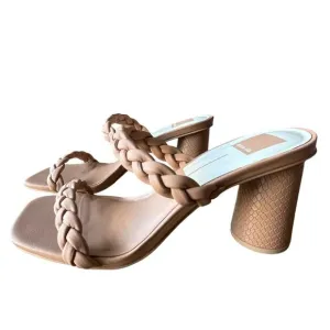 Dolce Vita Naira Woven Sandals Size 9 Cafe Stella Tan Stacked Heels NWT NIB