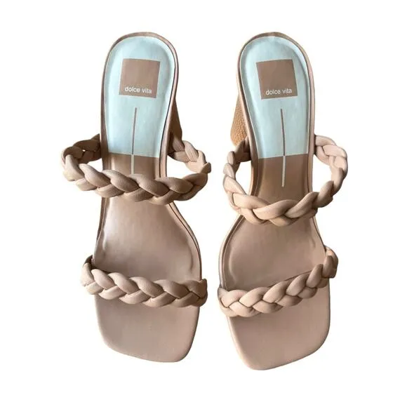 Dolce Vita Naira Woven Sandals Size 9 Cafe Stella Tan Stacked Heels NWT NIB