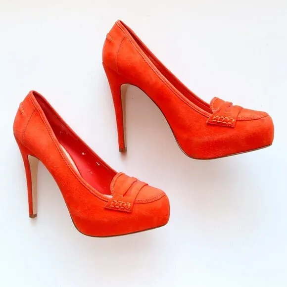 Dolce Vita Orange Suede Leather Platform Stiletto Heels / Pumps / Dress Shoes