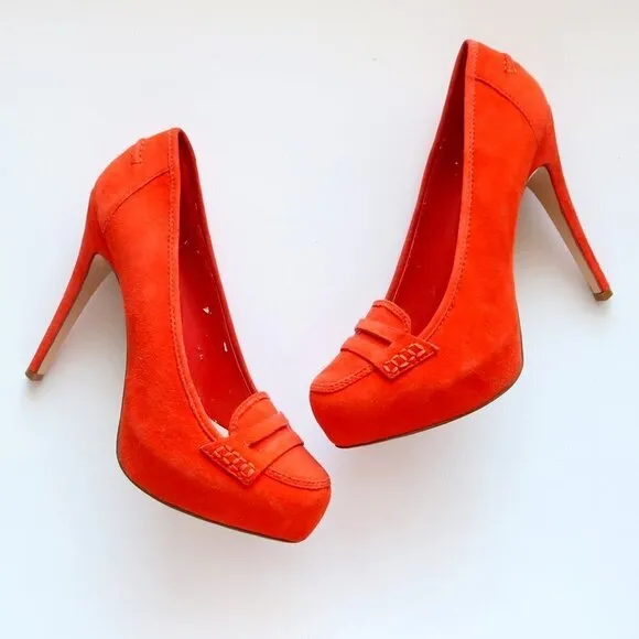 Dolce Vita Orange Suede Leather Platform Stiletto Heels / Pumps / Dress Shoes