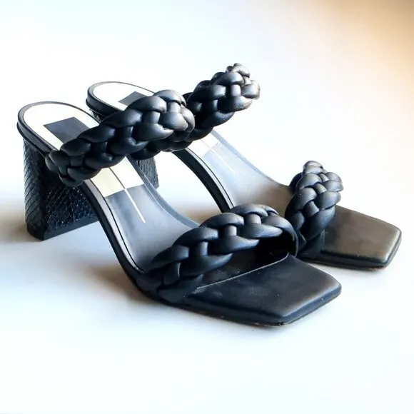 Dolce Vita Paily Heels Stella Black Block Heel Square Toe Mule Sandals Size 7